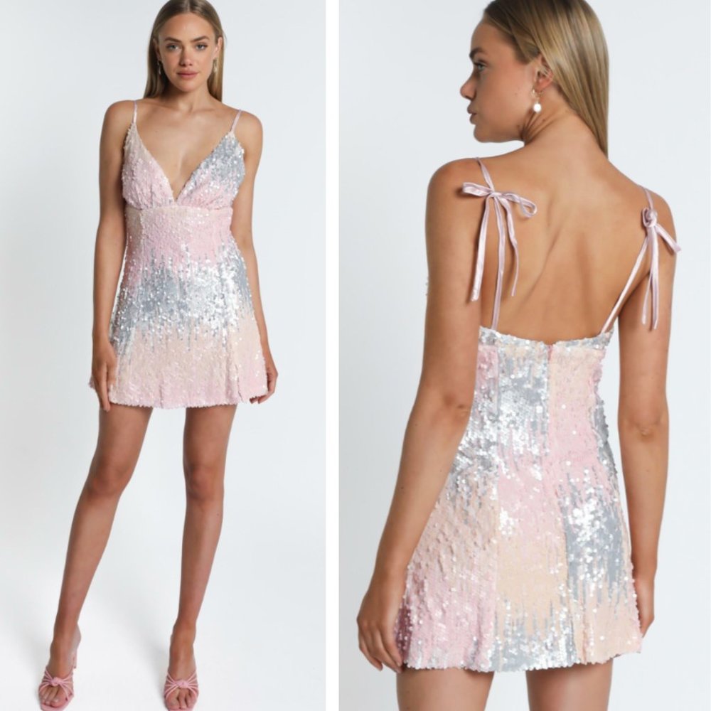 Shining Bright Mini Dress in Multi Sequin Pink Barbiecore Party. ShowPo